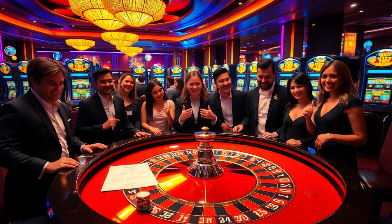 Exciting gambling scene at a casino featuring u8888 betting slips and a roulette table.