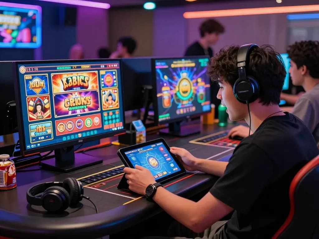 Exciting gaming atmosphere with player engaged in tk88 online betting.