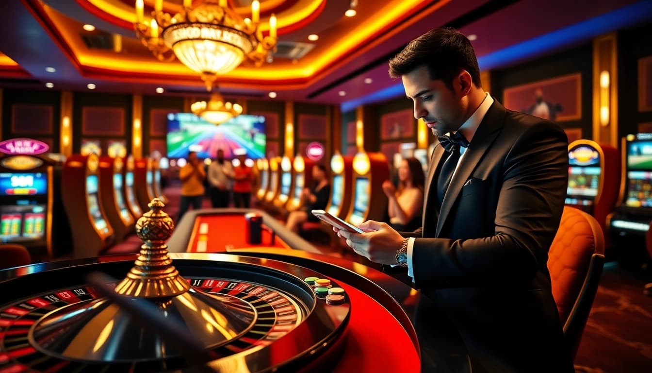 Experience the excitement of gaming at https://kjc.football/ with vibrant casino elements like roulette wheels and poker chips.
