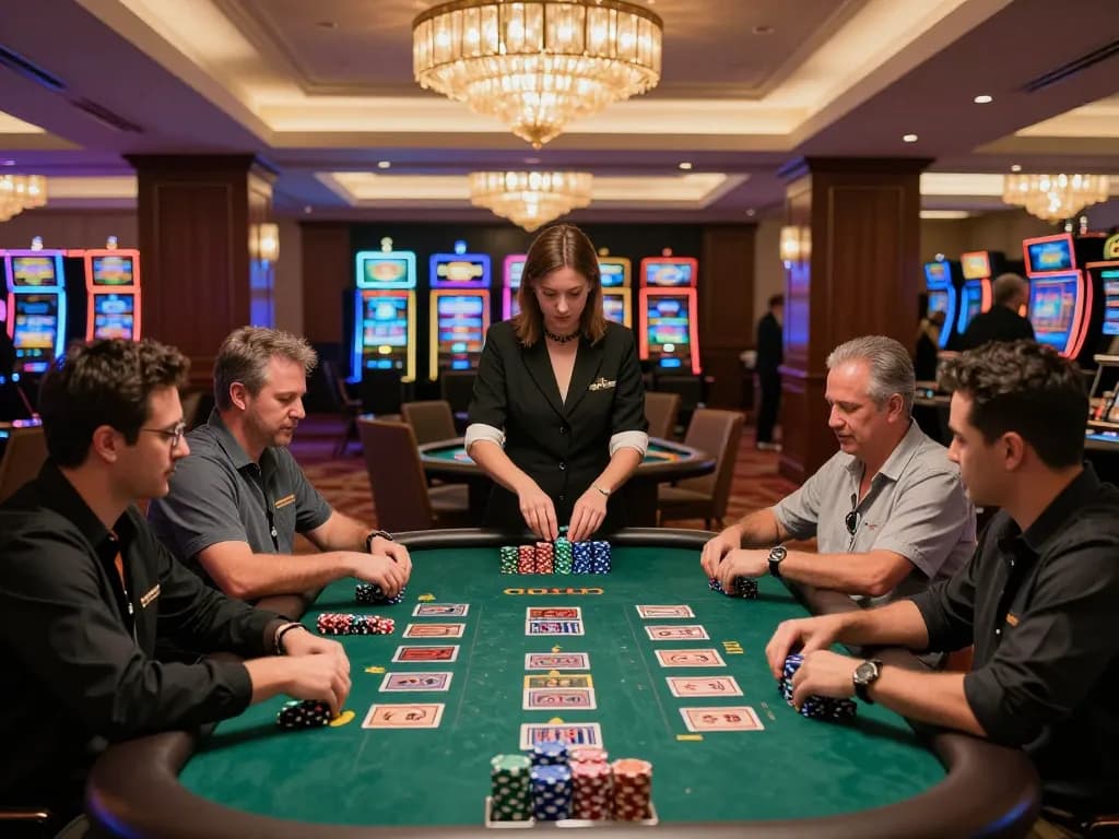 Players engaged at the blackjack table in gamebaidoithuong casino, showcasing strategic gameplay and excitement.