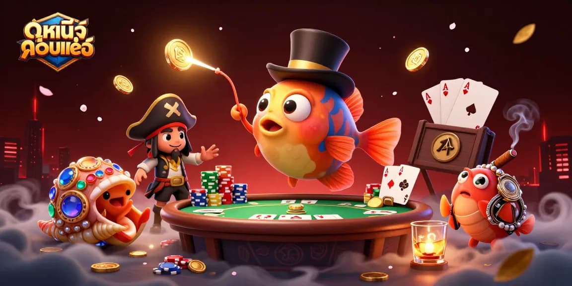 Experience ดูหนังออนไลน์ in a vibrant casino-themed fantasy illustration with colorful characters.