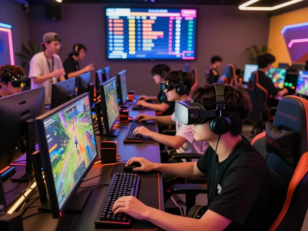Engaged players enjoying lively online gaming experiences at Sunwin, showcasing colorful atmosphere and modern technology.