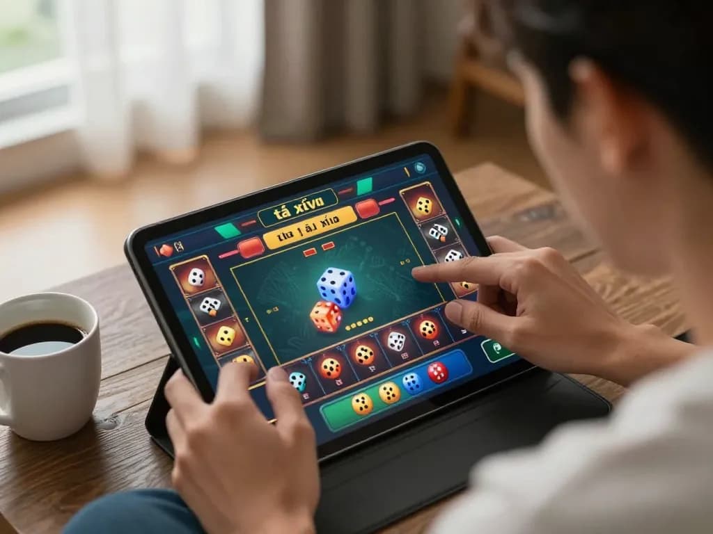 Engaging gameplay of tài xỉu online on tablet during a cozy home session