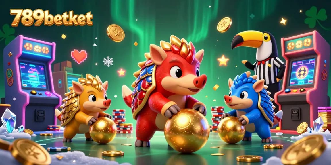 Engage in vibrant casino fun with 789betket as rival pangolins battle in a colorful arcade scene.