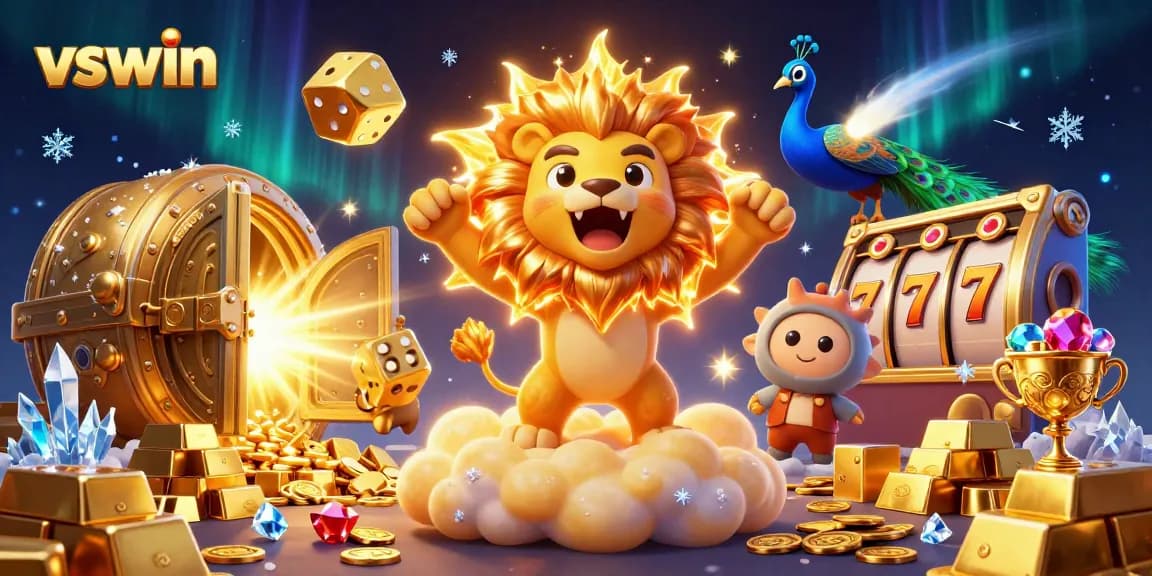 Engage with the vswin gaming experience through a vibrant 3D illustration featuring dynamic casino elements.