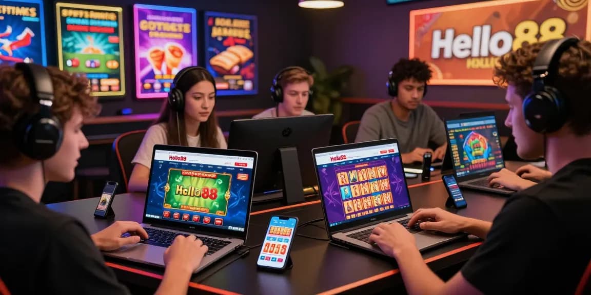 Hello88 online gaming platform featuring enthusiastic players engaging in casino and sports betting for 2026.