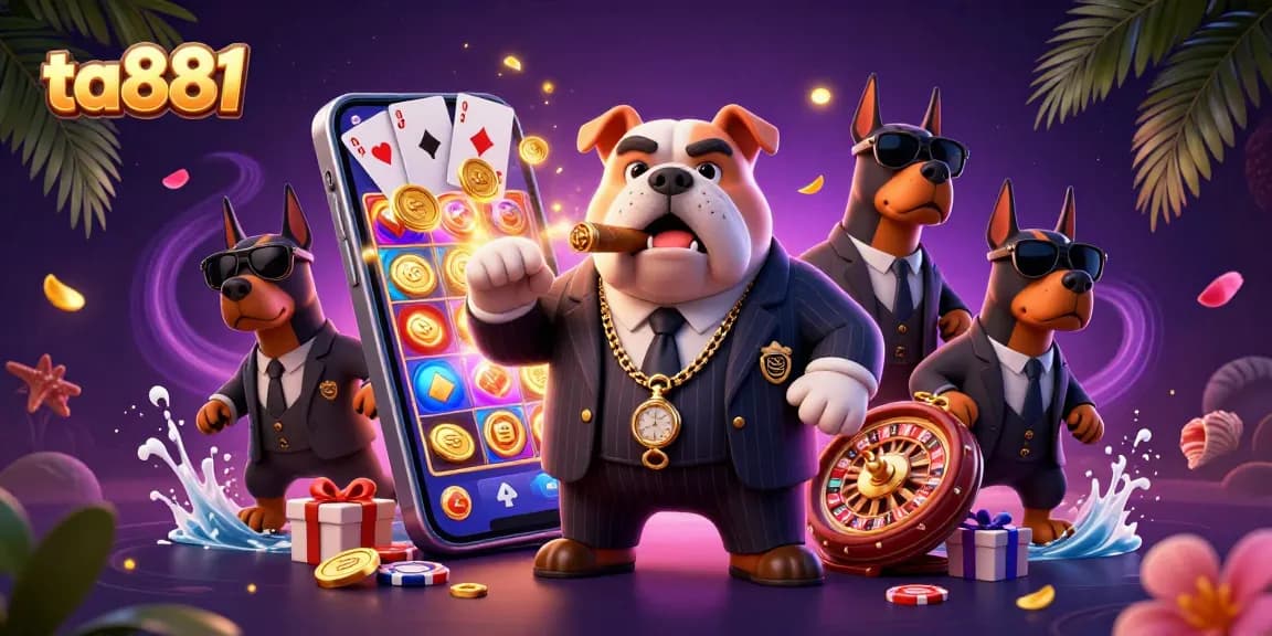 Experience thrilling gameplay at ta881 with a charismatic mafia bulldog and his bodyguard Doberman pinschers.