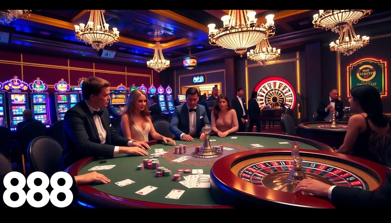 Players enjoying casino games and betting at 888b, showcasing the luxury and excitement of gambling.