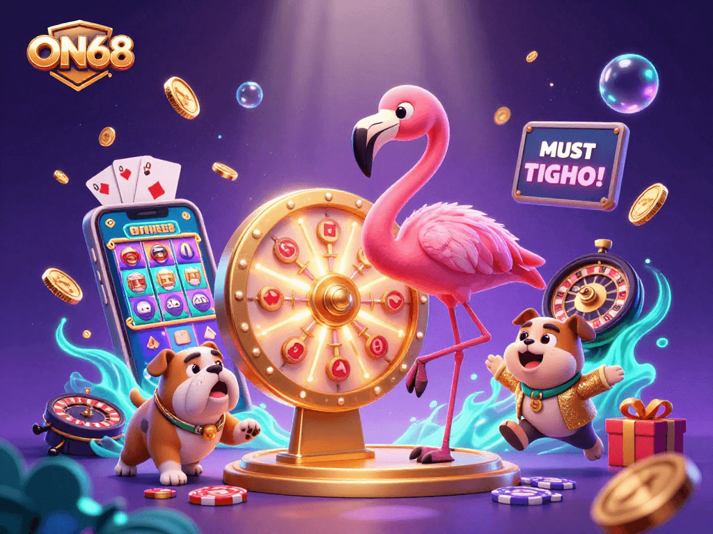 Excited players at ON68 celebrate big wins with dynamic gaming elements and vibrant prizes.