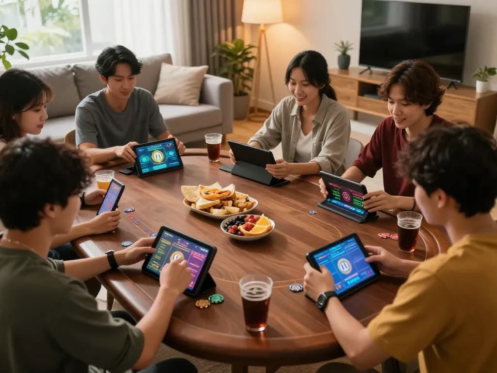 Players enjoying live dealer games on nhà cái 11 bet platform in a cozy home setting