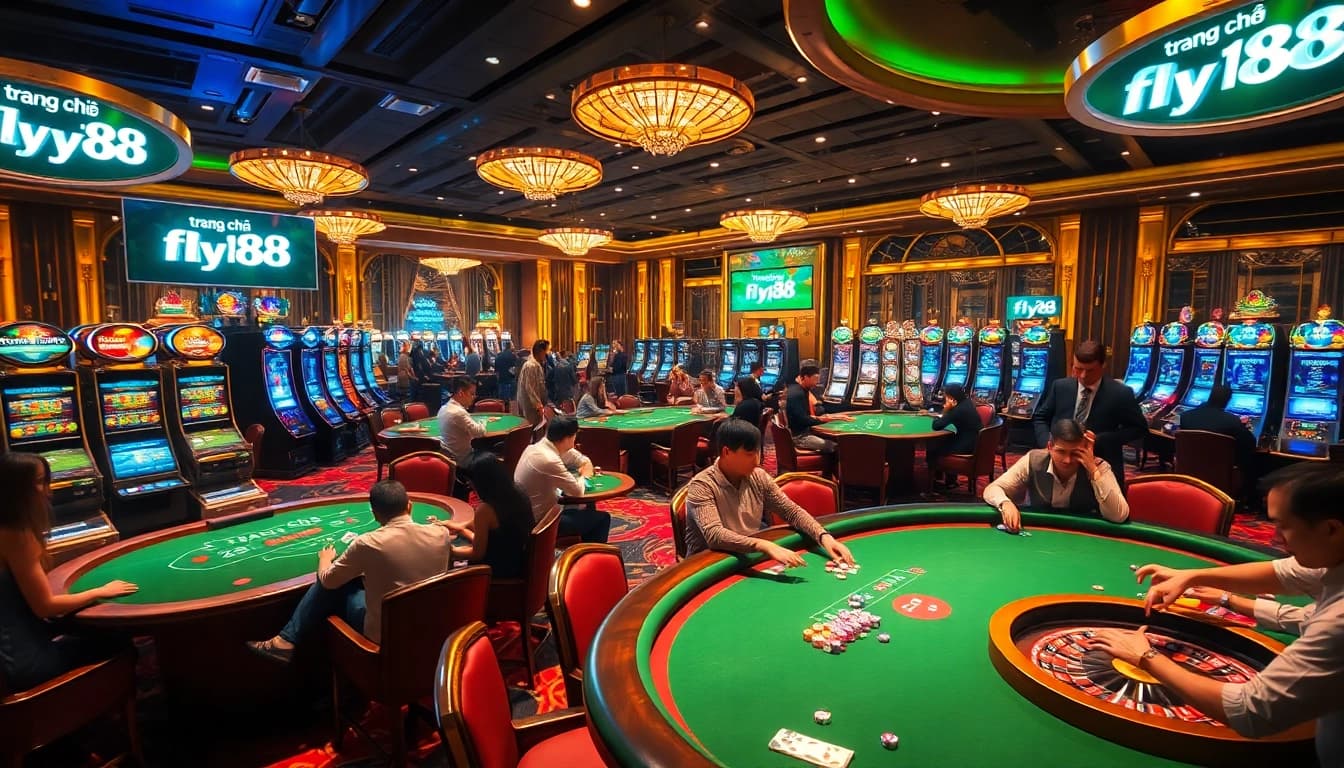 Players enjoying exciting games at trang chủ fly88 casino with vibrant atmosphere and winning energy.