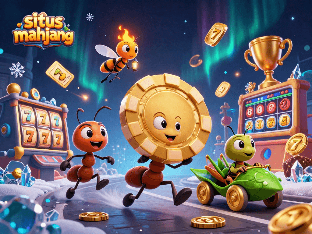 Experience thrilling gameplay in situs mahjong with giant golden poker chips and dynamic slot elements.