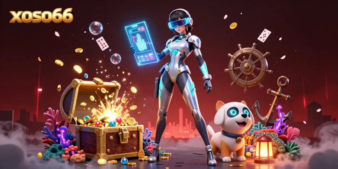 Xoso66 gamers engaging with a vibrant 3D illustration showcasing thrilling casino action.