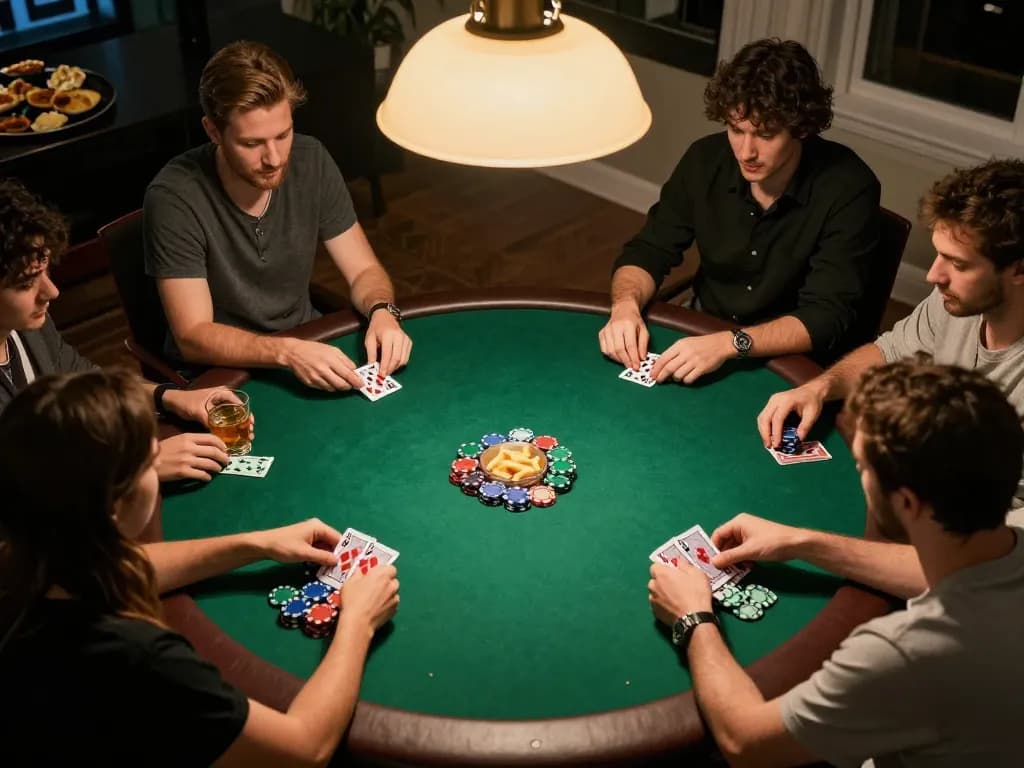 Players enjoy a lively poker night at home while utilizing strategies with IWINCLUB.