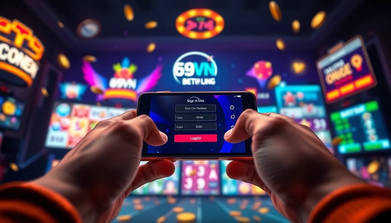 Awesome 69VN login experience on mobile, vibrant interface with dynamic games.