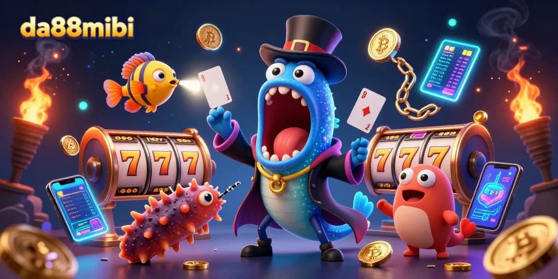 Experience the thrill of da88mobi as bioluminescent characters perform magic while showcasing slot game excitement.
