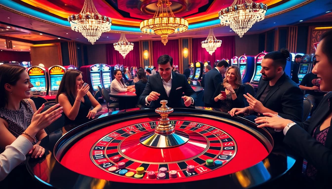 Experience the thrill of gambling at http://sunwin.loans/ with a roulette table full of excitement and vibrant colors.