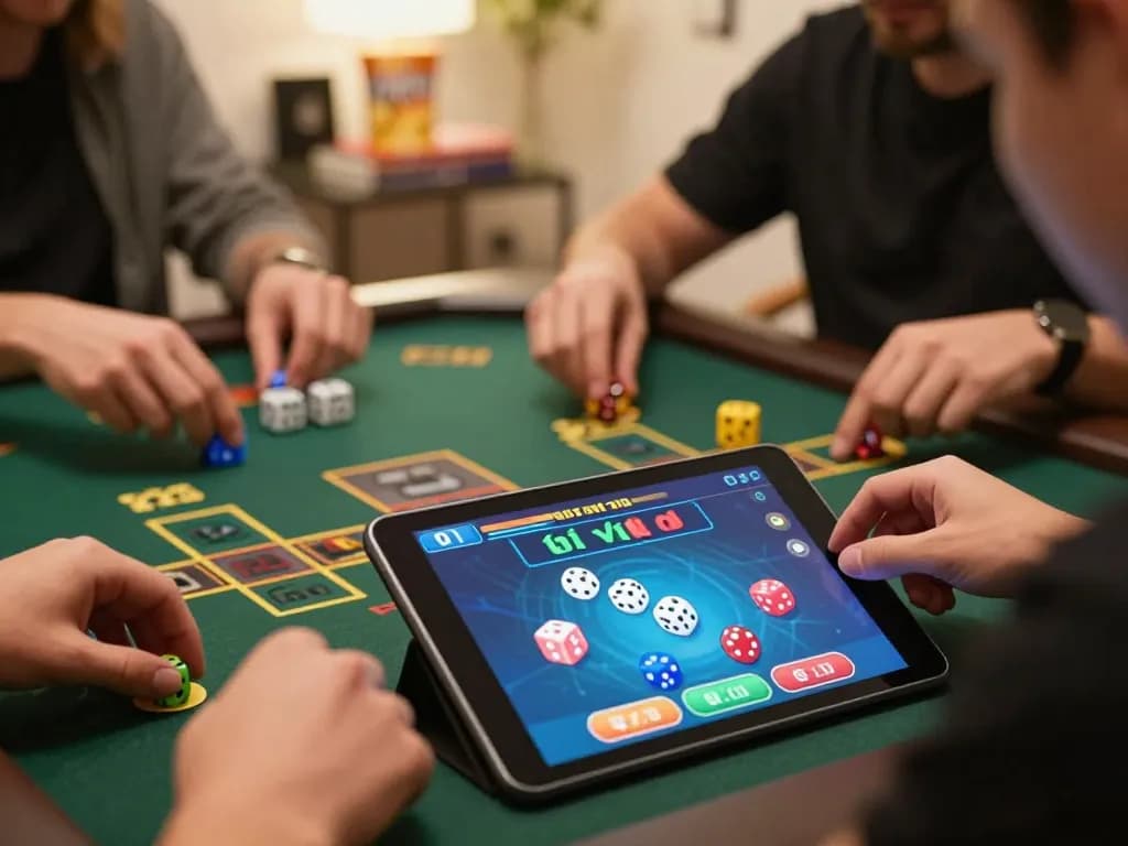 Engaged player participating in tài xỉu online with tablet showing dynamic betting interface