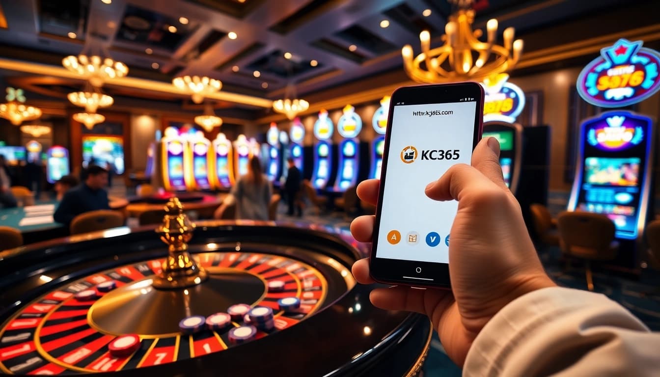 Betting excitement at https://kjc365.com/ with vibrant casino visuals of roulette and poker chips.