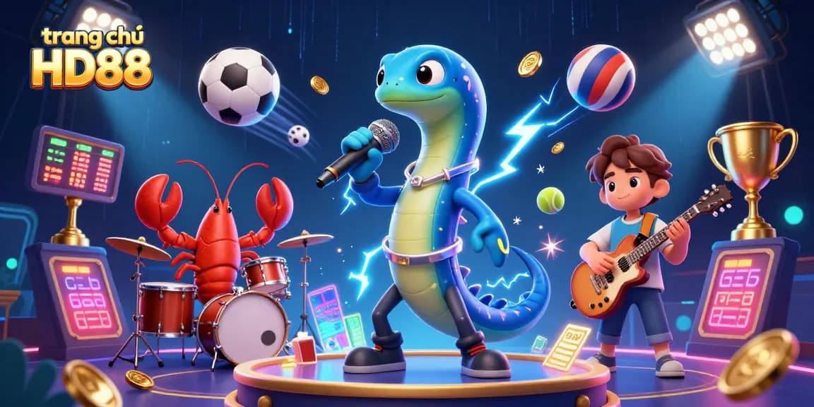 Experience excitement at trang chủ HD88, featuring electrifying performances by unique characters in a bustling underwater casino.