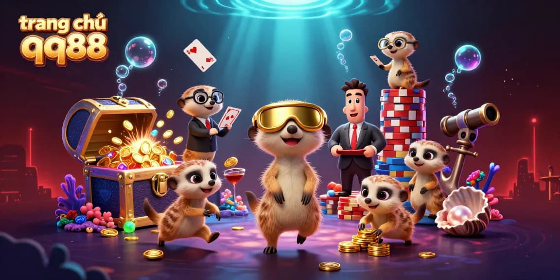 Experience thrilling gaming action at trang chủ qq88 with adorable meerkats running a vibrant casino.