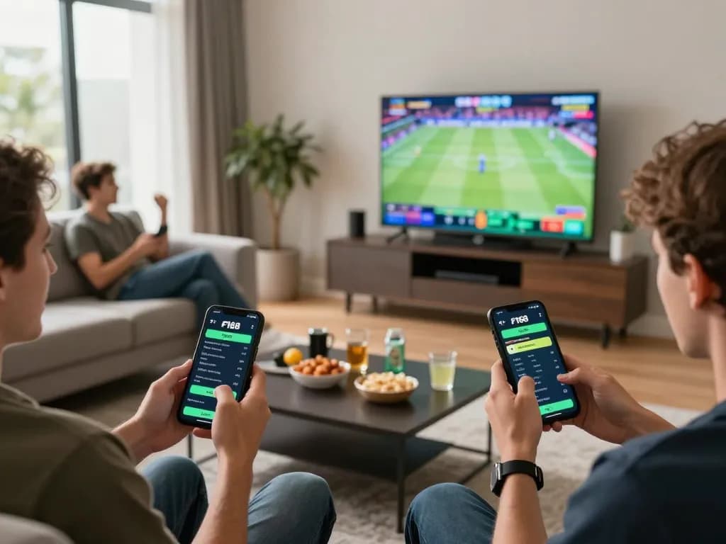 Engaging scene of sports betting on f168 app while watching a game live.