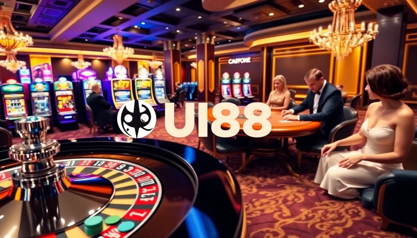 Experience thrilling gameplay at uu88 with vibrant casino scenes featuring roulette and poker tables.