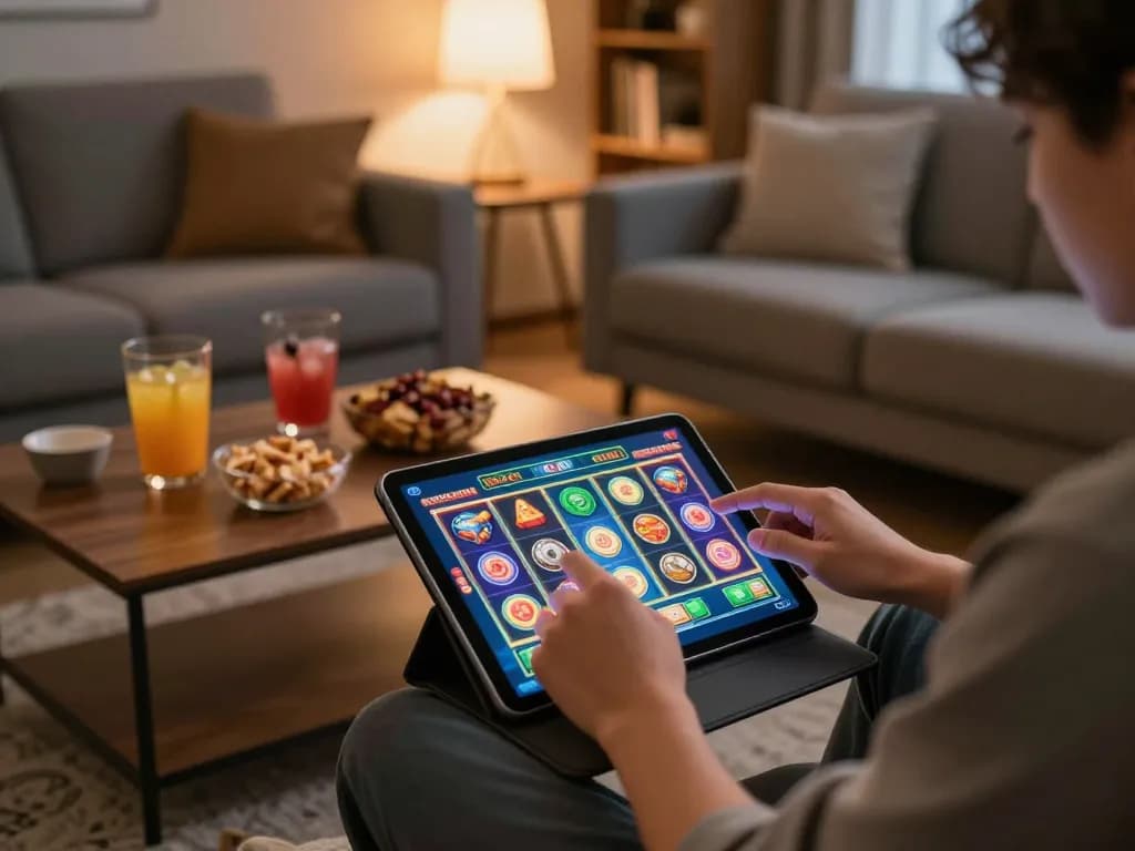 Experience thrilling gaming at 78wintl with vibrant interactive slot games on a stylish tablet.