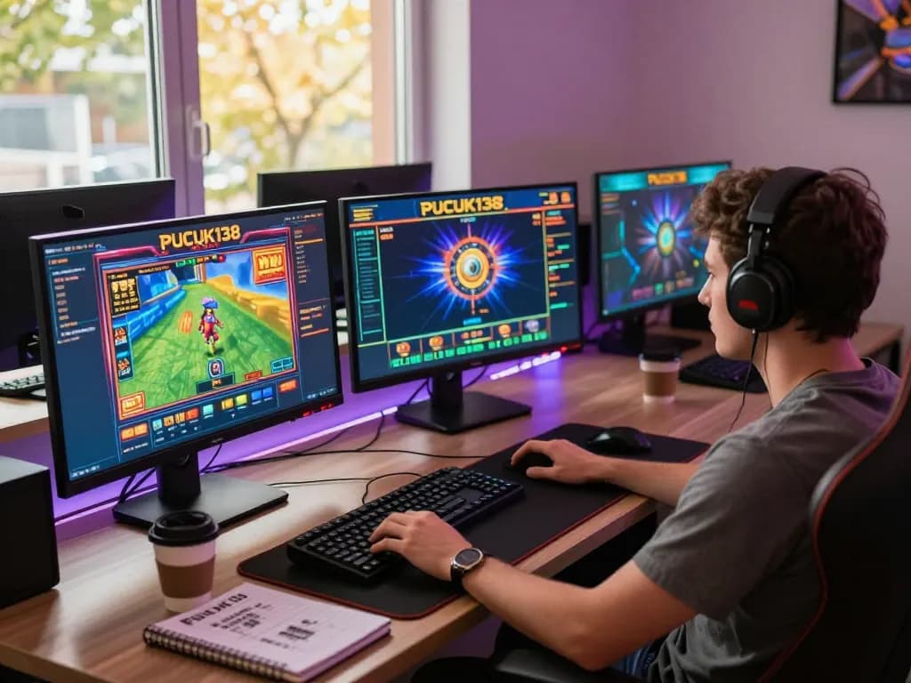 Engaging gameplay on PUCUK138's online slots, showcasing an immersive gaming setup and relaxed atmosphere.