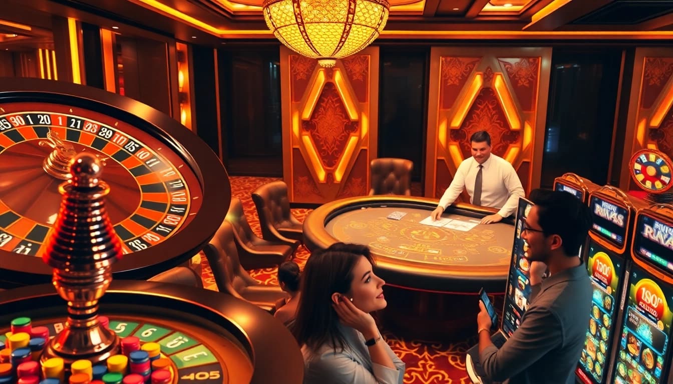Players enjoying the excitement of games at https://xx88.day/, featuring poker chips and a spinning roulette wheel.
