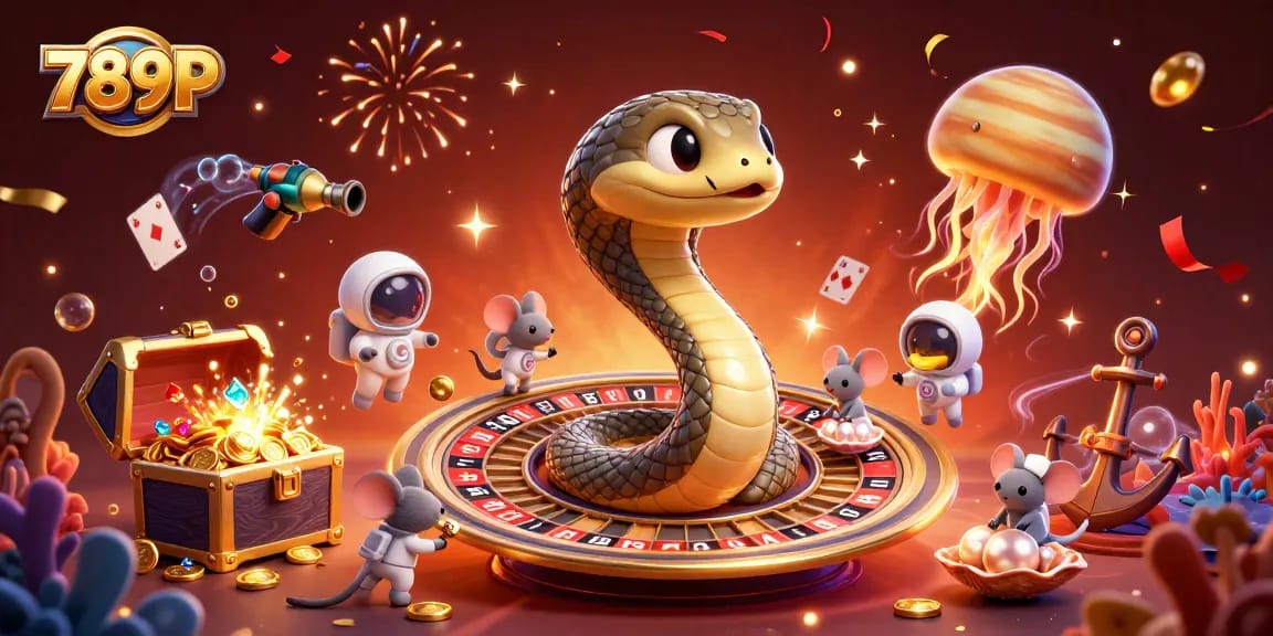 Engage in a thrilling 789P casino adventure with betting astronauts and a cosmic dealer in vivid illustration.