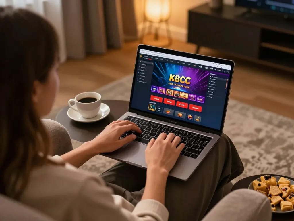 Engaging in online gaming at K8CC, showcasing a strategic approach to casino gameplay from home