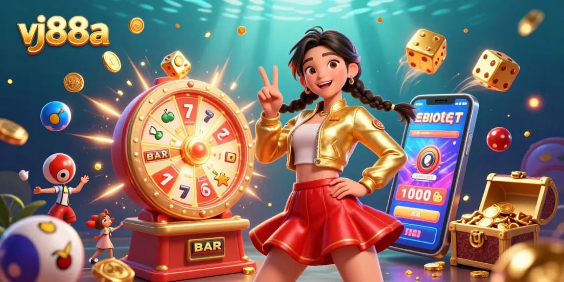 Engage in the vibrant atmosphere of vj88a's online casino experience with dynamic characters and game elements.