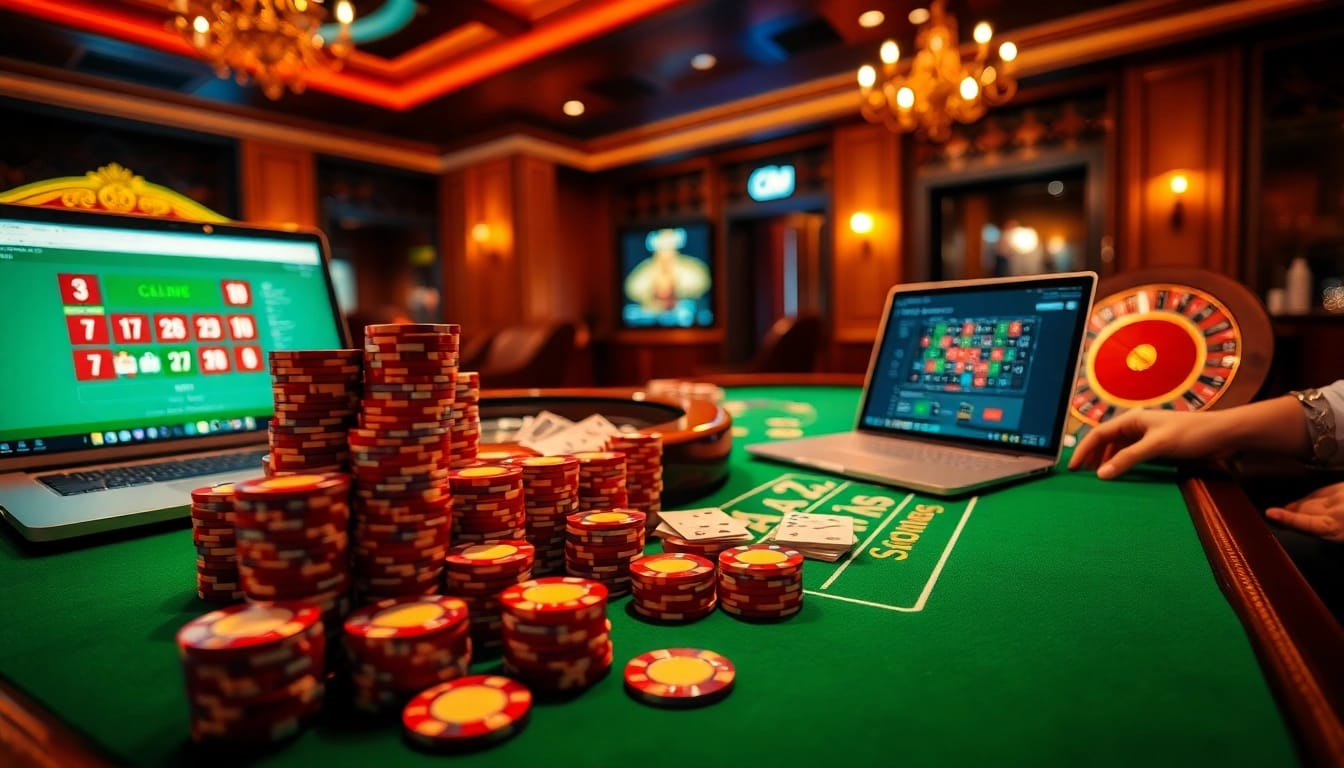 Experience the thrill at a 7M gambling table with vibrant chips and inviting casino ambiance.