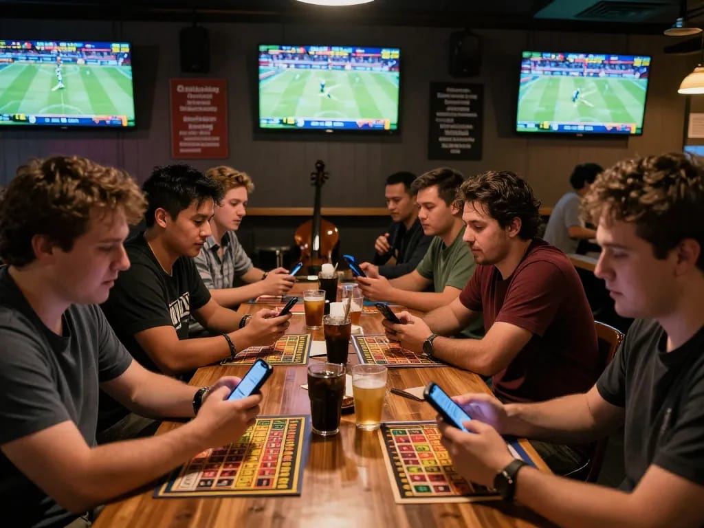 va88 bettors engaging in live sports action at a modern sports bar