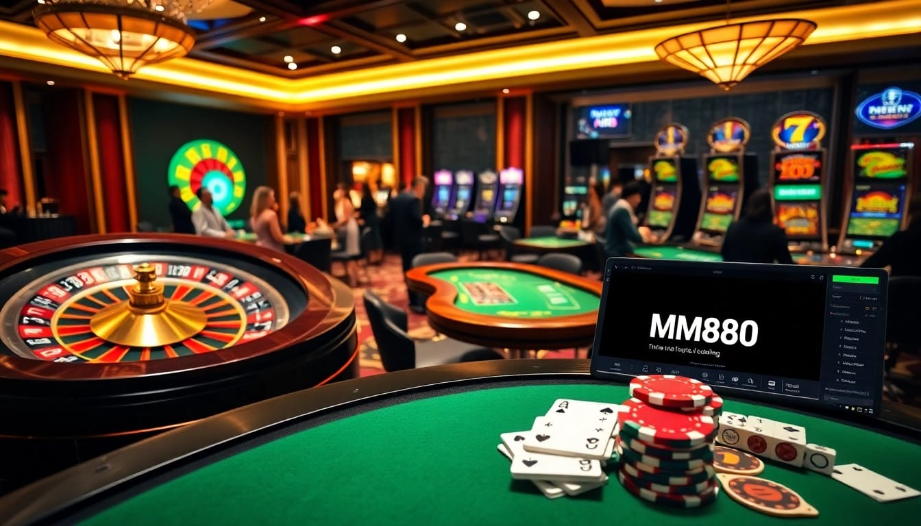 Experience thrilling gaming moments at MM88 with vibrant casino tables and exciting slot machines.