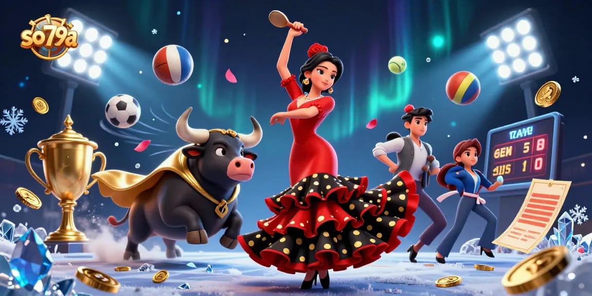 Engage with immersive betting action at so79a featuring a vibrant 3D scene of a woman and a bull.
