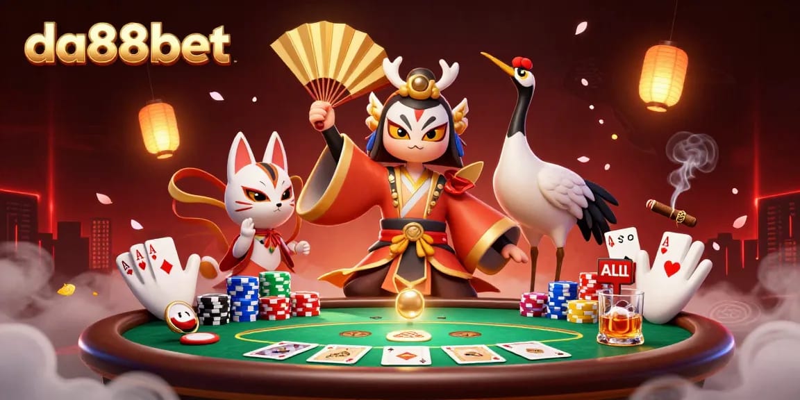 Experience thrilling poker action with da88bet, featuring intricate characters and vibrant game elements.