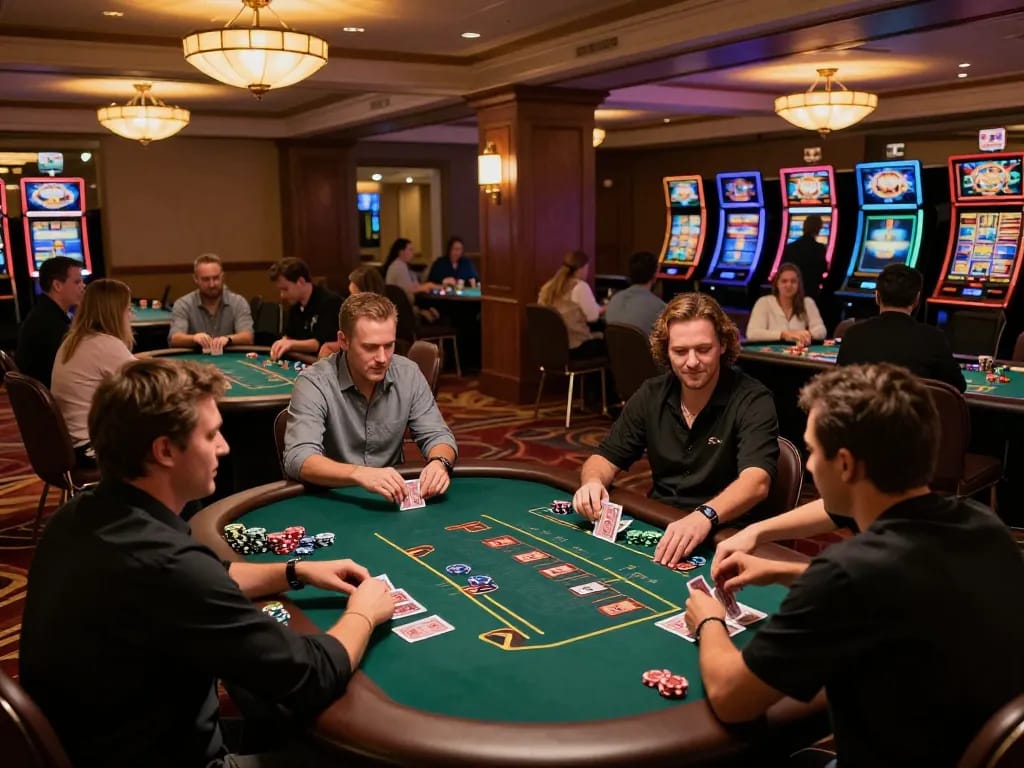 Engaged players at blackjack tables in an upscale casino setting, highlighting strategies for winning at https://www.bearcreekwatershed.org/macroinvertebrates.