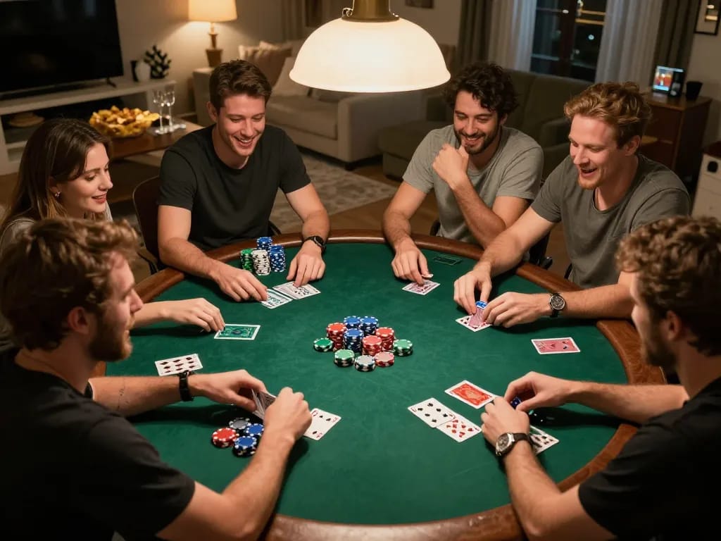 Nhận định kèo during home poker night with vibrant cards and exciting gameplay atmosphere
