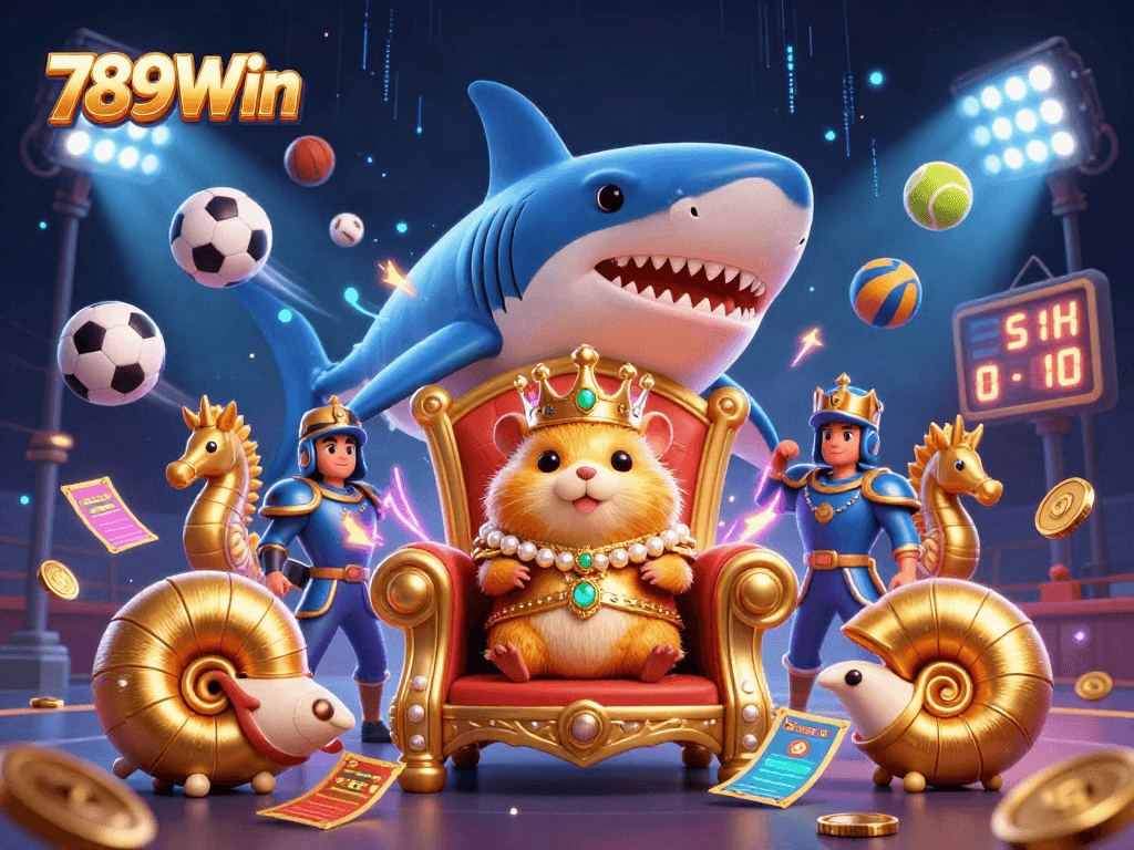 Experience thrilling gameplay with 789Win's dynamic casino scene featuring energetic characters and casino elements.
