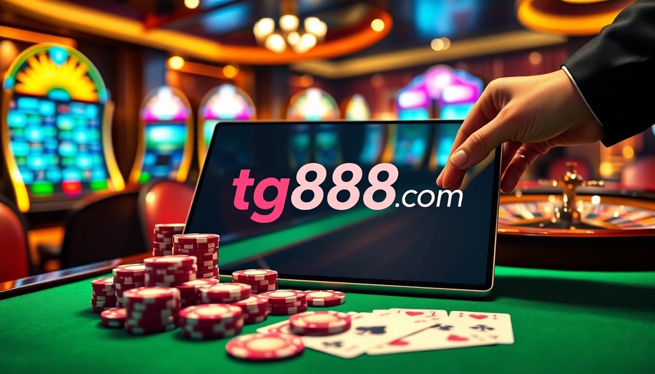 Strategically placing bets on tg88 com’s casino interface with vibrant poker chips and betting slips