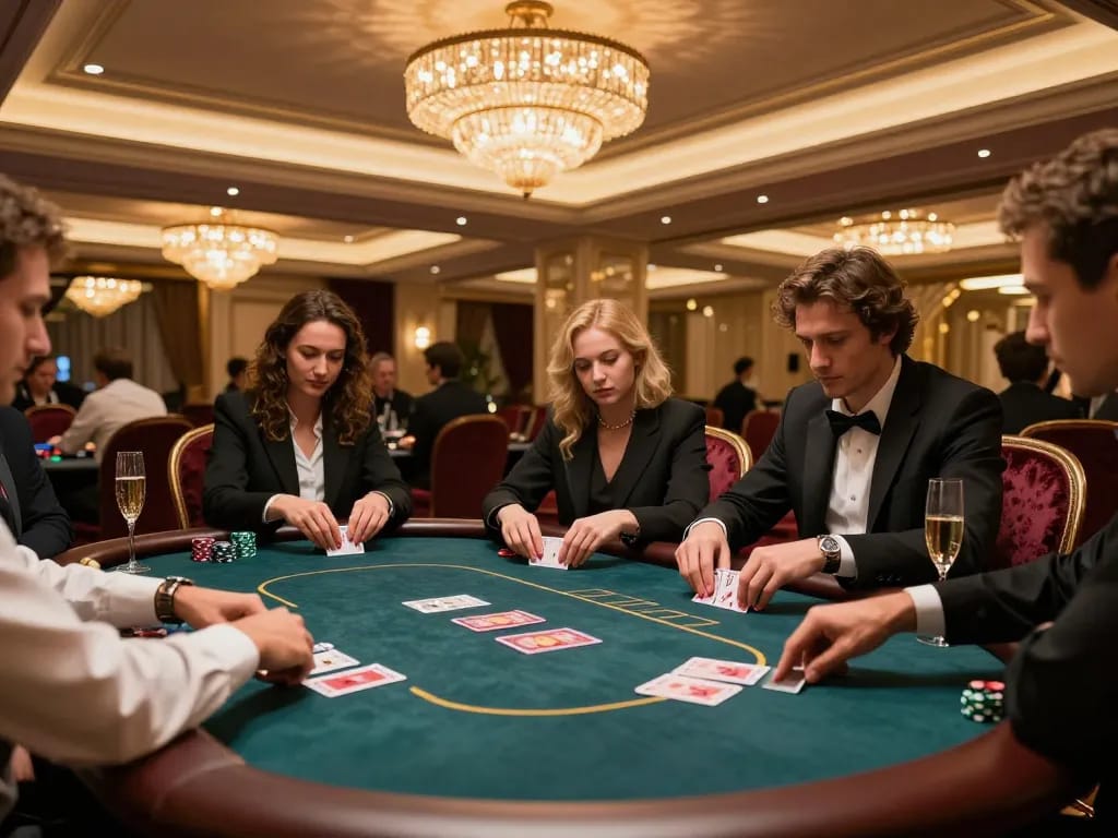 Players engaging in an intense poker game at the luxurious sc88 high-roller table.