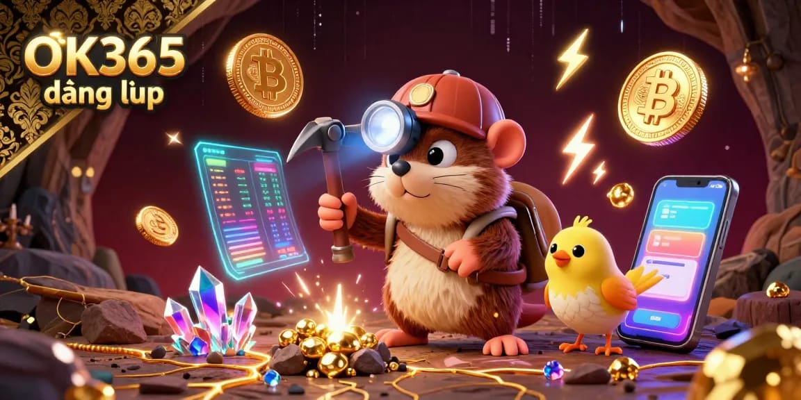 Experience seamless gameplay with OK365 đăng nhập in this vibrant online gaming scene featuring a treasure-hunting mole.