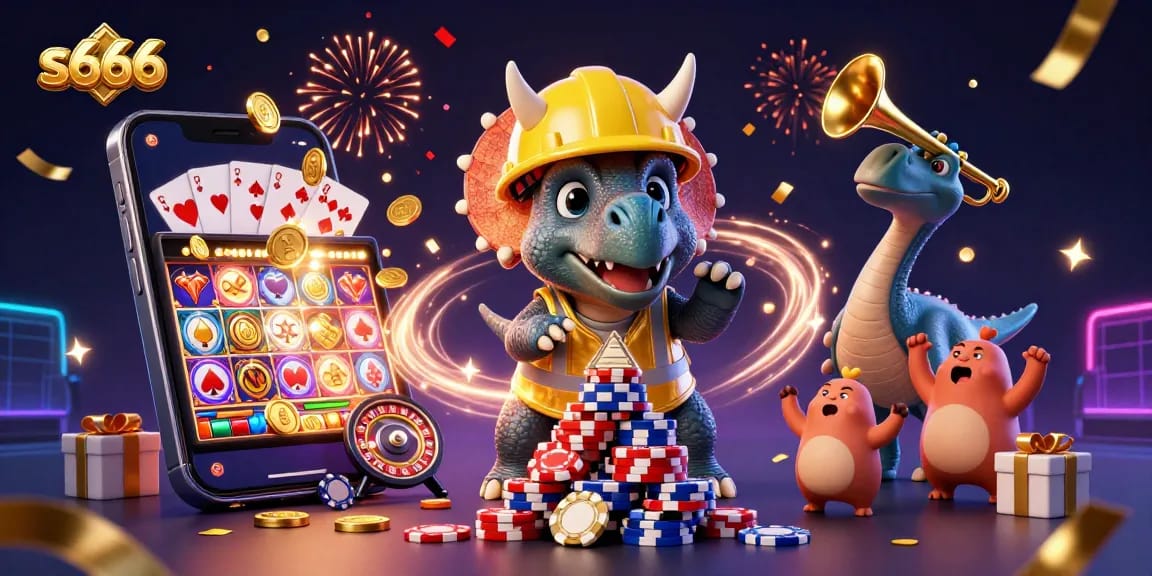 Experience thrilling gaming action with S666's vibrant casino scene featuring animated characters.
