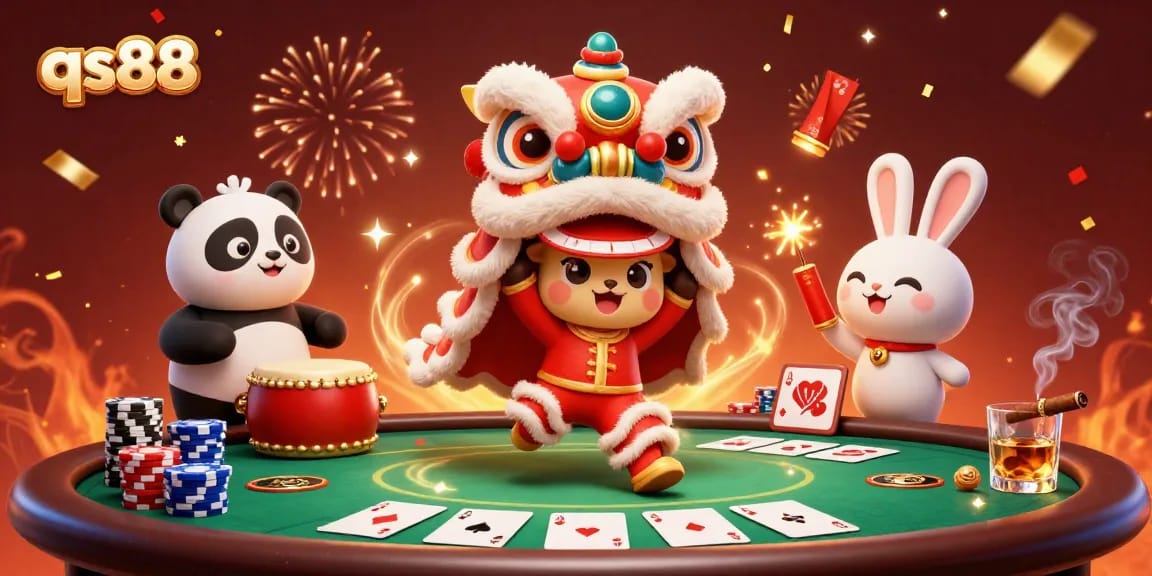 Experience the vibrant energy of qs88 with a lively 3D illustration showcasing a festive casino scene.
