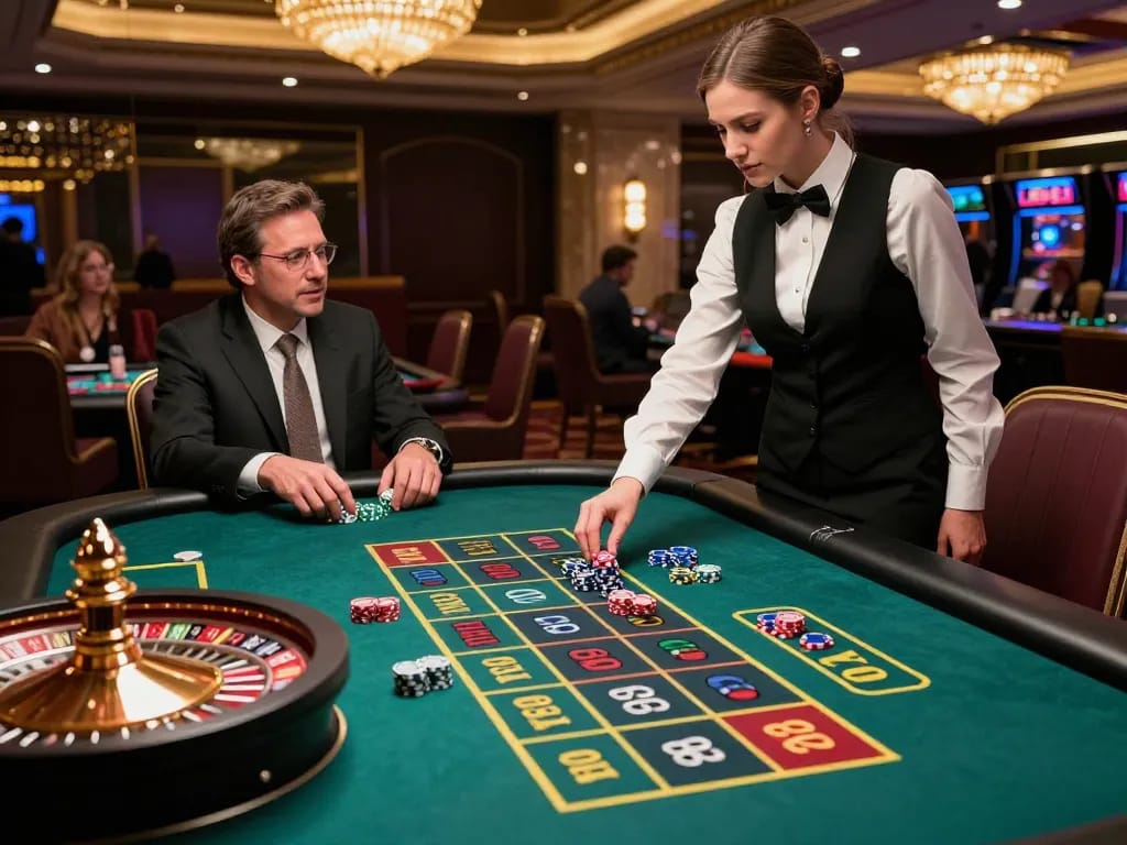 Players enjoying an exciting roulette game at LV88, showcasing dramatic casino atmosphere and strategic betting