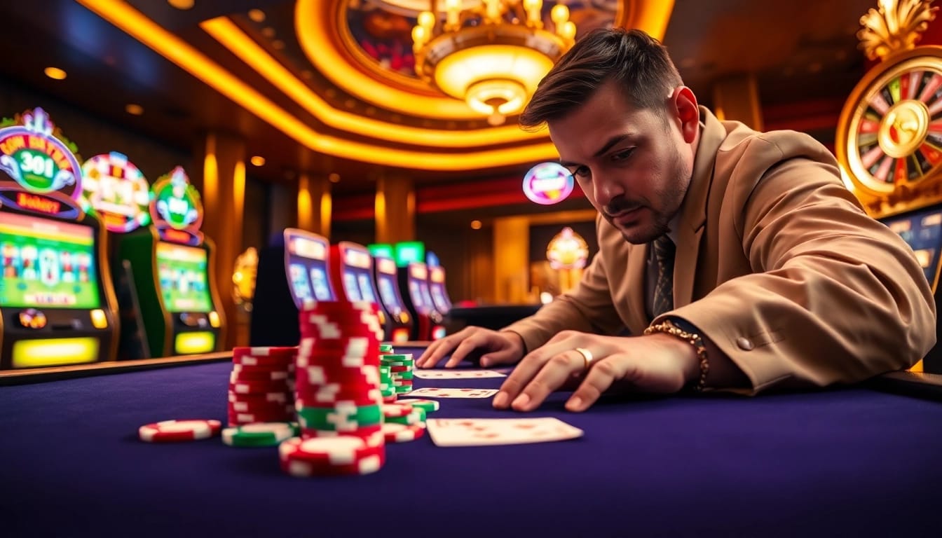Experience the thrill of 8k bet with a vibrant casino scene featuring poker chips and slot machines.