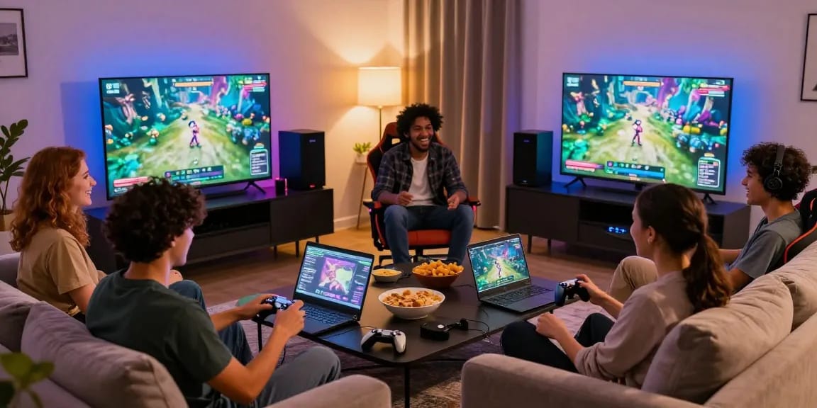 Group enjoying immersive xxx game night in a cozy living room.