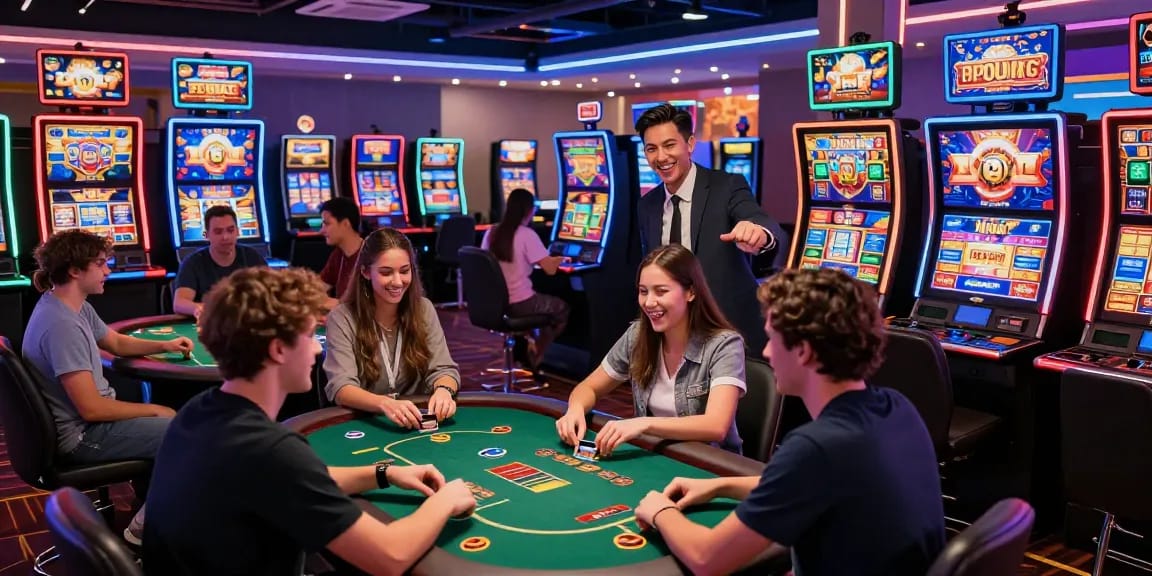 Players enjoying a lively gaming experience at credit card casinos UK, with vibrant games and fast payments at https://brcs.co.uk.